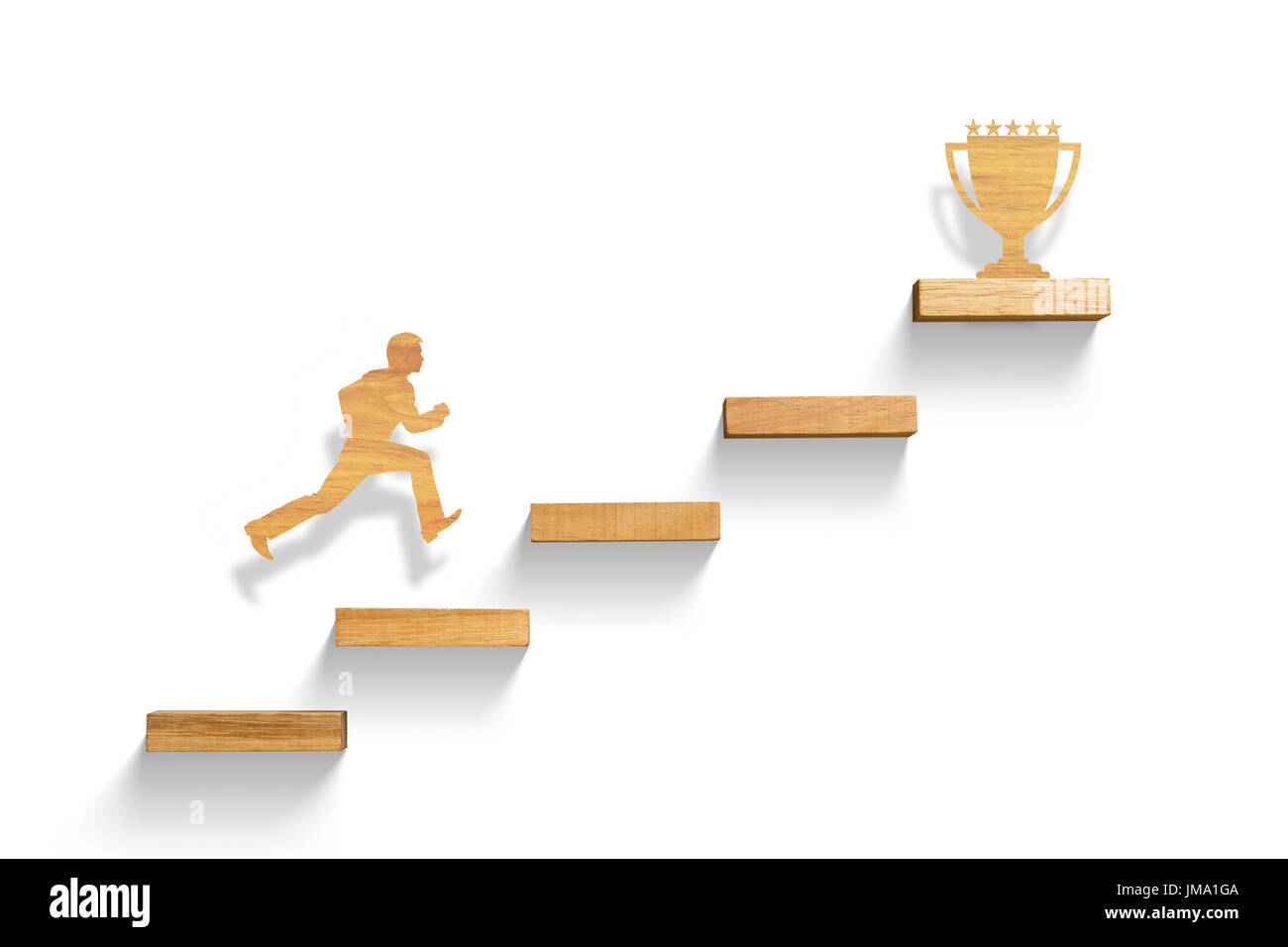 Hombre Corriendo En Las Escaleras Para Alcanzar El Exito Fotografia De Stock Alamy