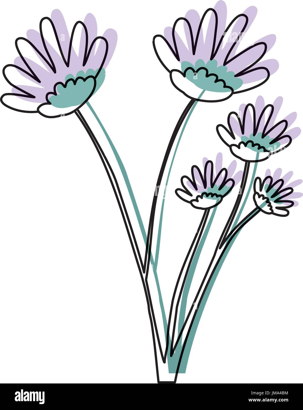 Acuarela silueta de dibujo a mano alzada, lila daisy ramo de flores con  varias ramificaciones Imagen Vector de stock - Alamy