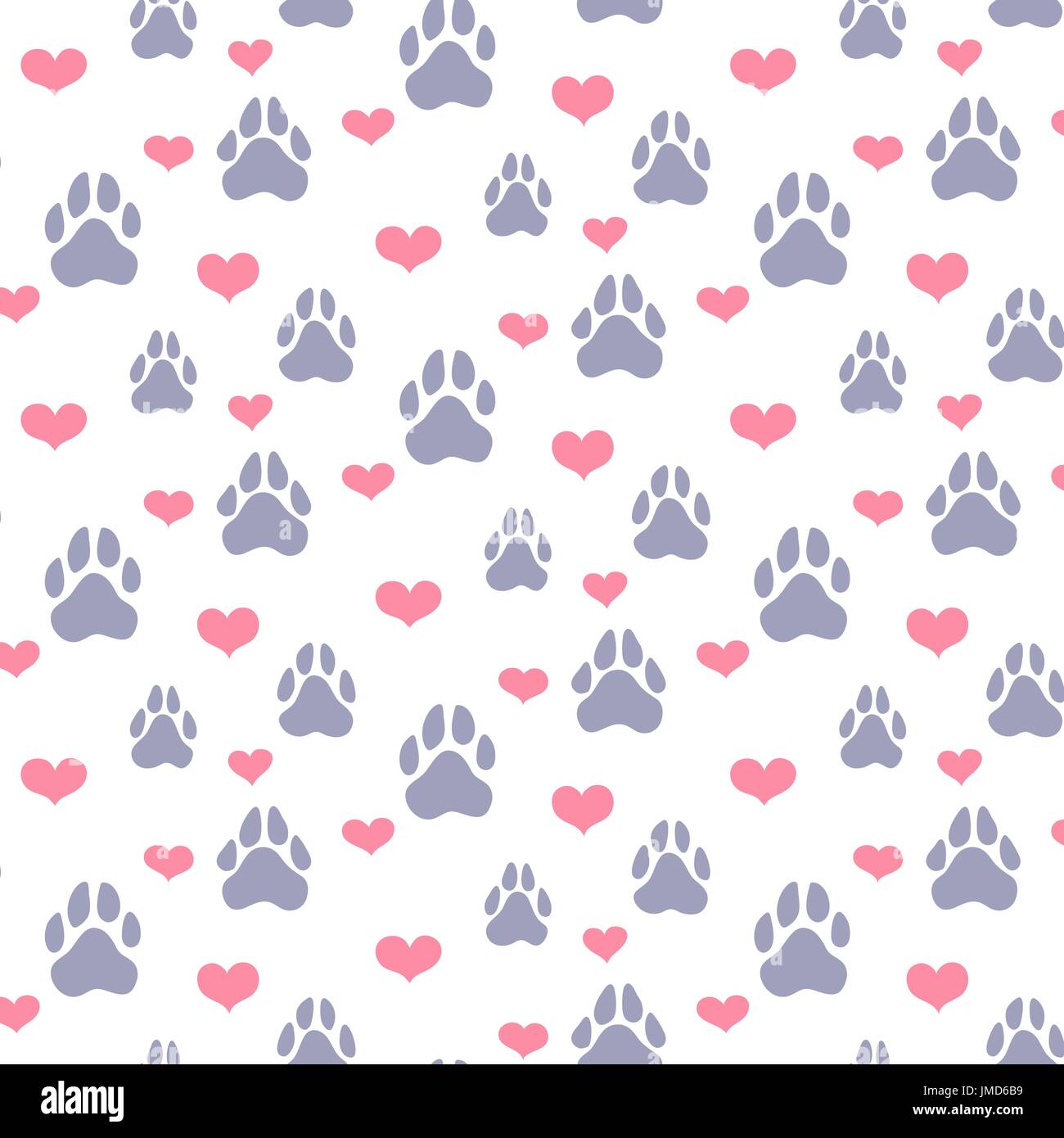 Tema pet vector de fondo plano con perros huellas y corazones Imagen Vector  de stock - Alamy