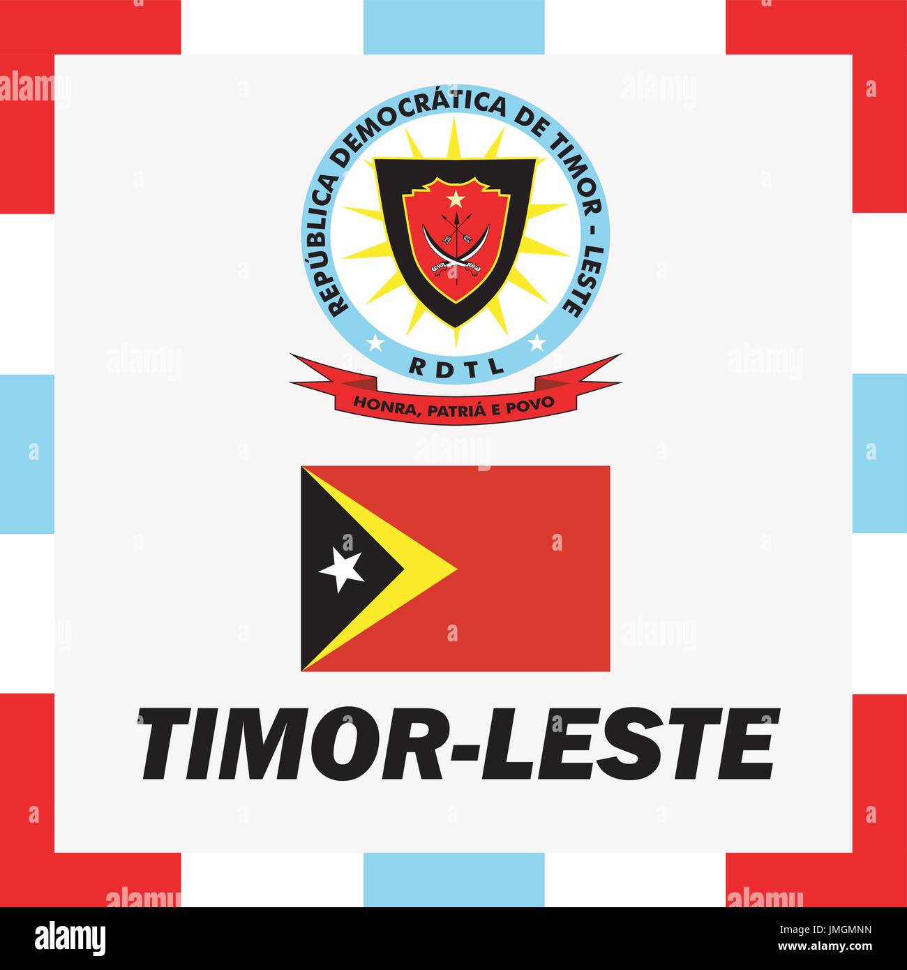 Enseñas oficial, la bandera y el escudo de armas de Timor Leste Imagen