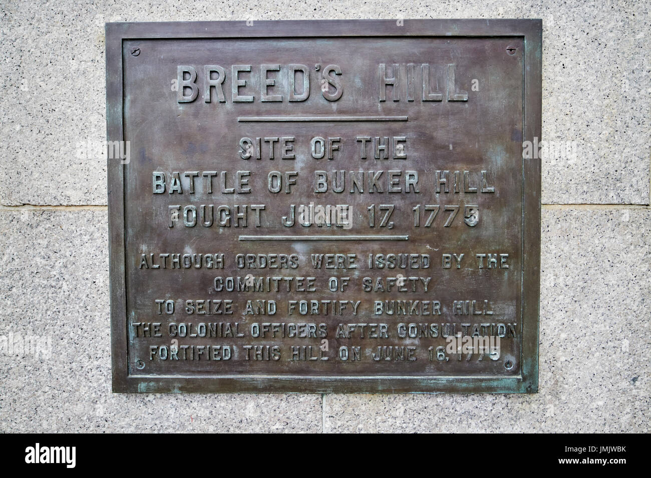 Placa en Bunker hill Monument razas hill charlestown Boston EE.UU. Foto de stock