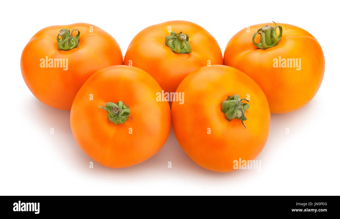 Tomates naranja ruta aislada Foto de stock