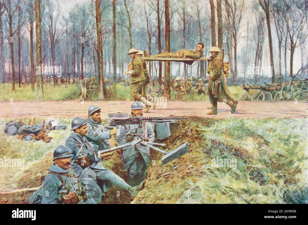Vinculación de las líneas franco-británica, alemana ofensiva de primavera, de marzo de 1918 Foto de stock