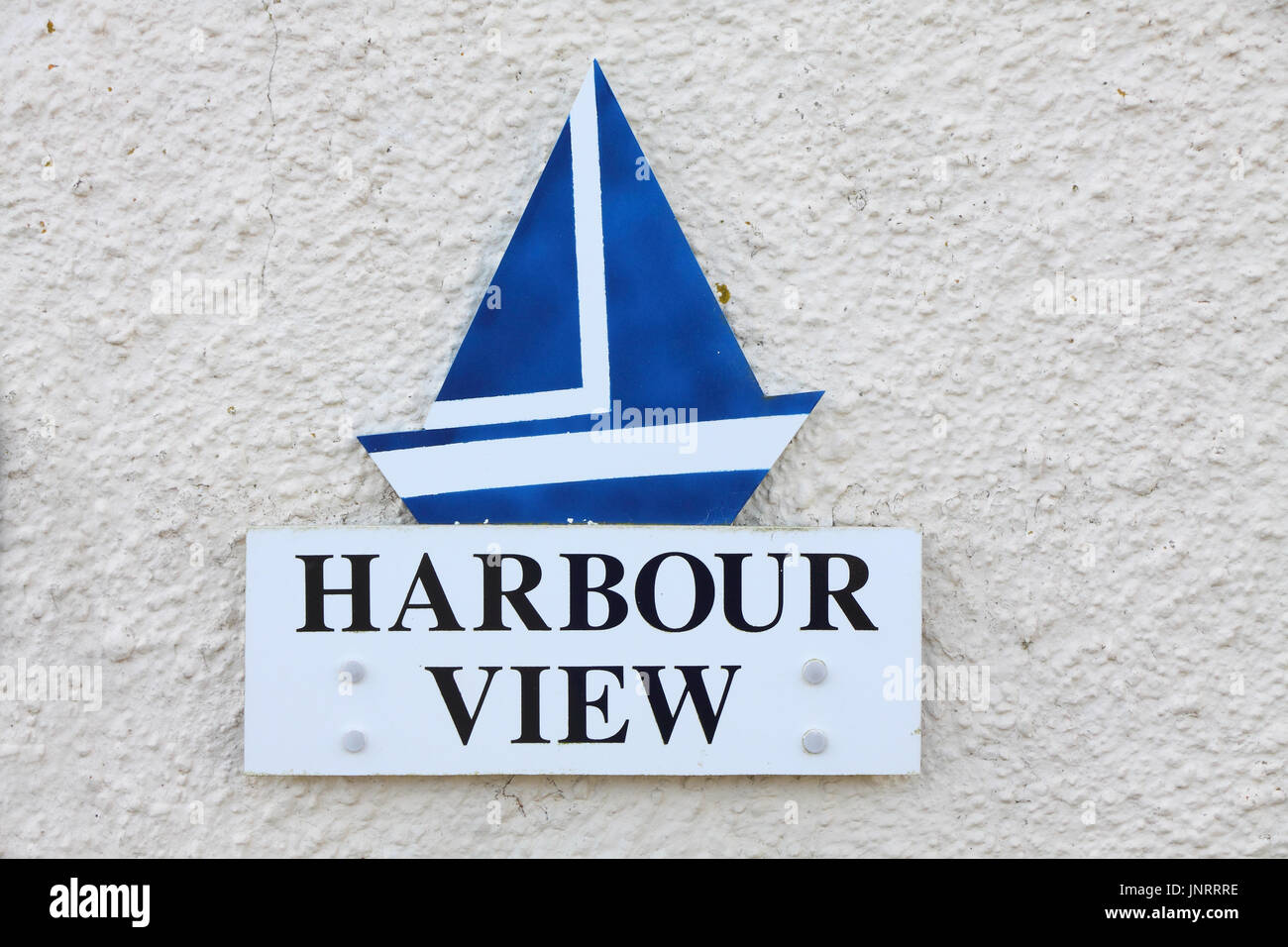 "Harbour View" cartel con el nombre de la casa en el puerto de Ness, Harris y Lewis Foto de stock