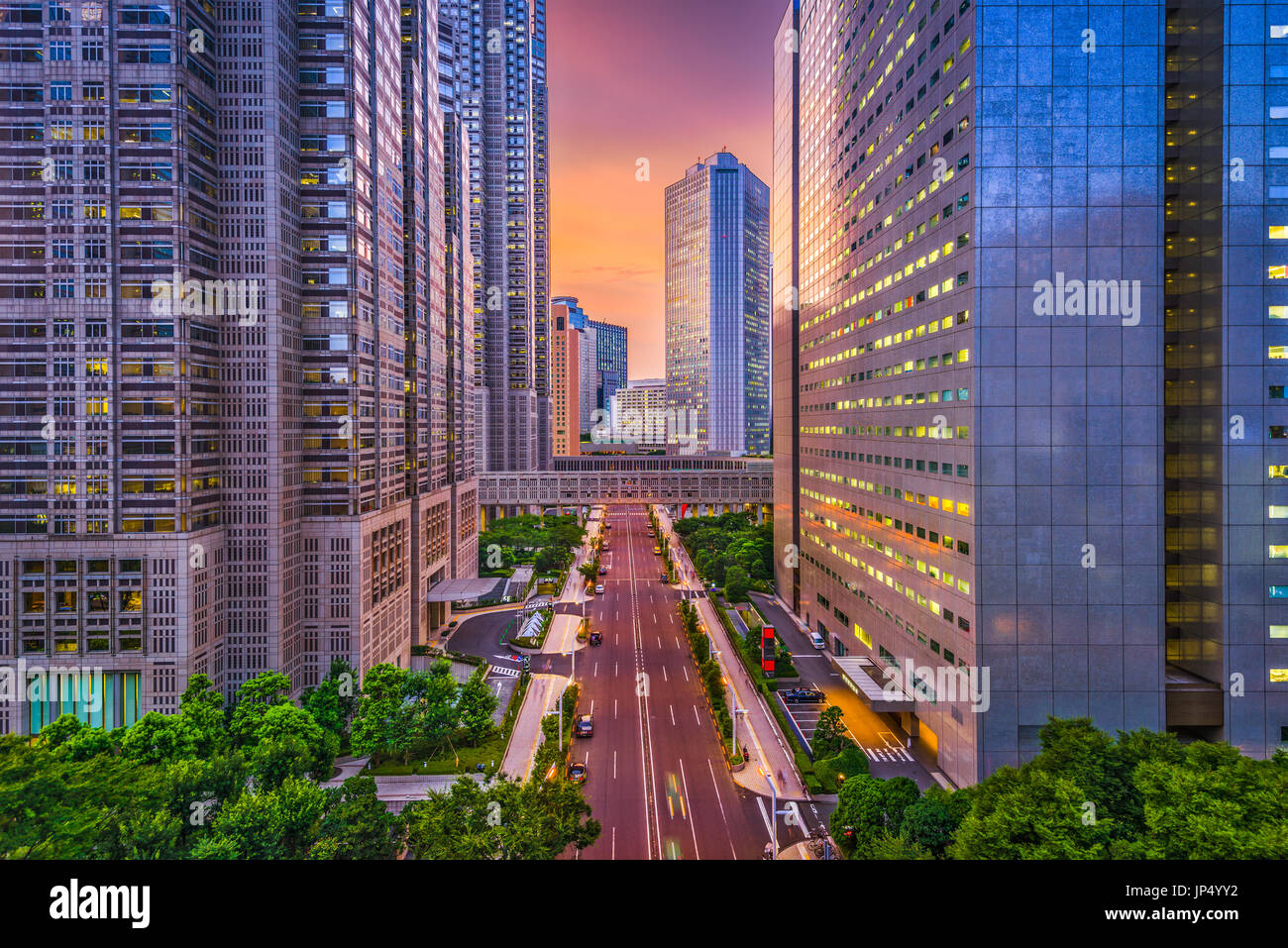 Shinjuku, Tokio, Japón, el distrito financiero y los edificios del paisaje urbano. Foto de stock