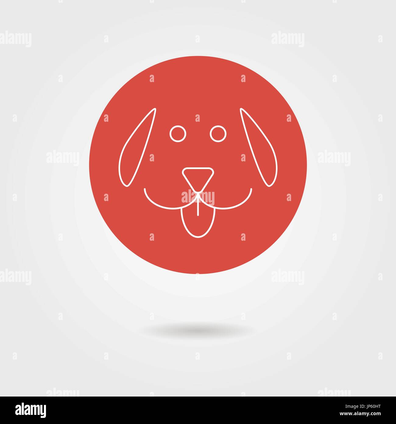 Contorno blanco perro icono en círculo con sombra Imagen Vector de