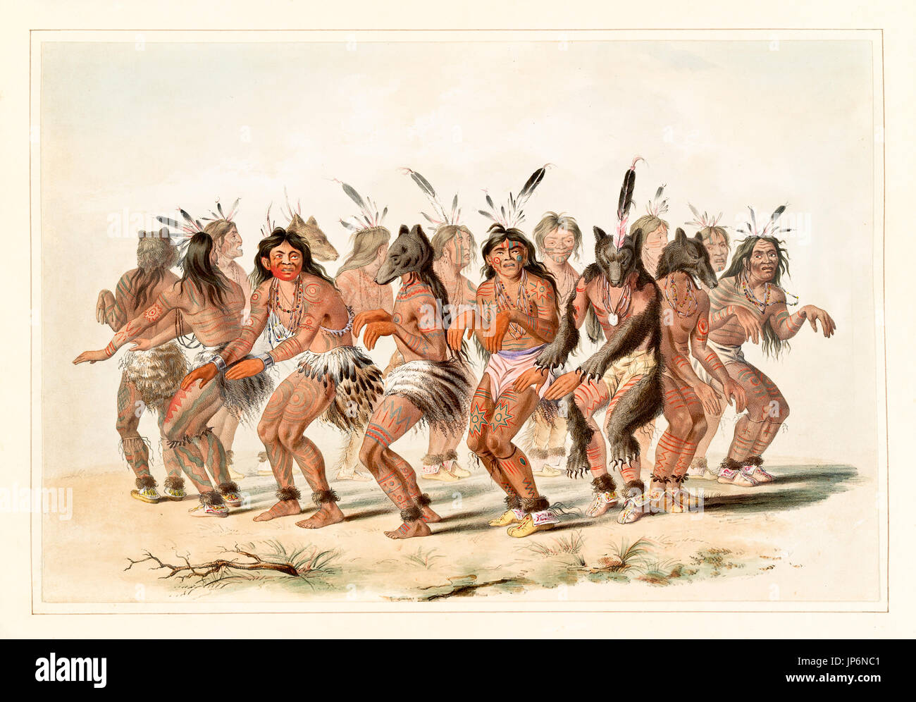 Danza del oso. Por G. Catlin, publ. en Catlin's North American Indian Portfolio..., Ackerman, Nueva York, 1845 Foto de stock