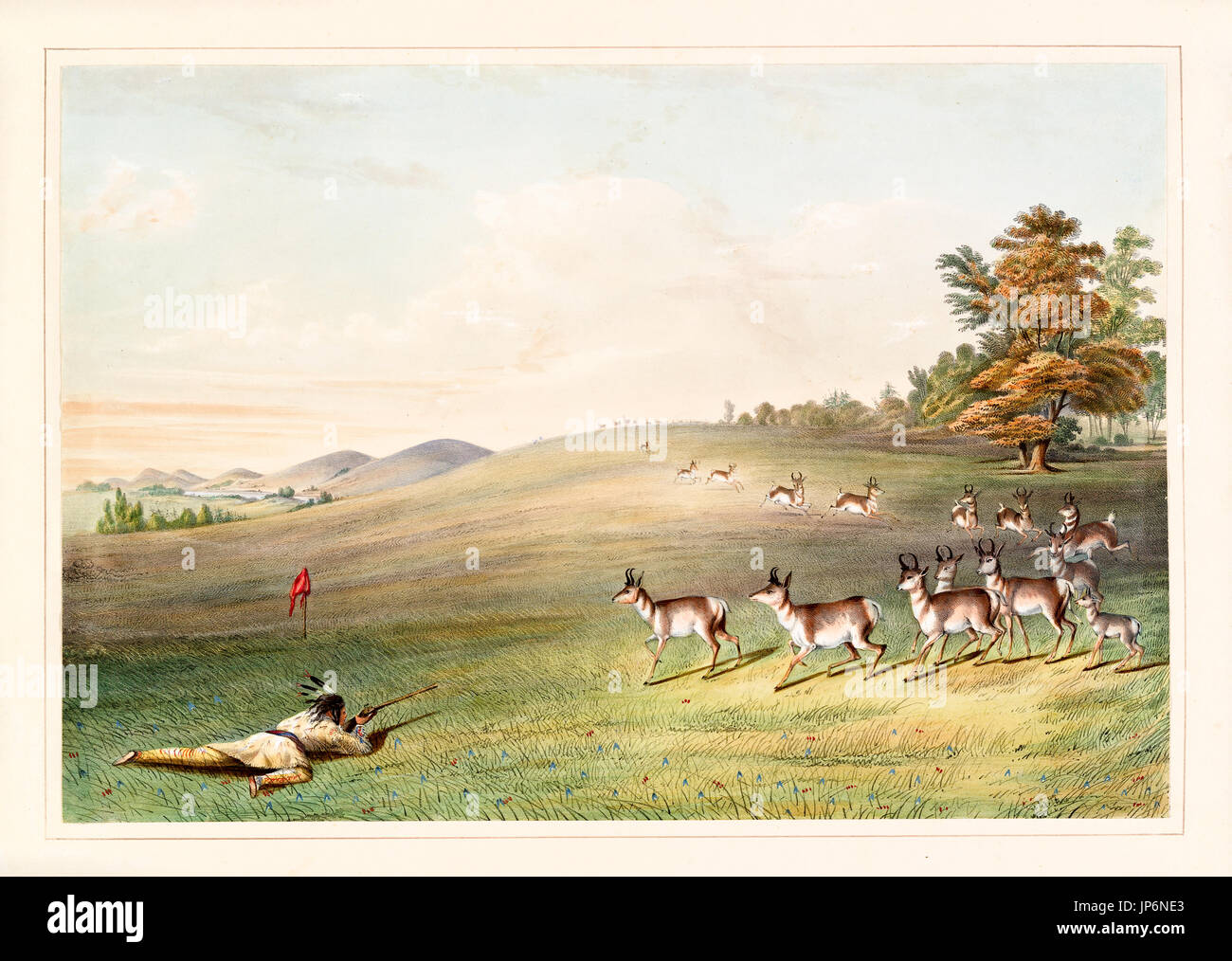 Disparo de antílope. Por G. Catlin, publ. en Catlin's North American Indian Portfolio..., Ackerman, Nueva York, 1845 Foto de stock