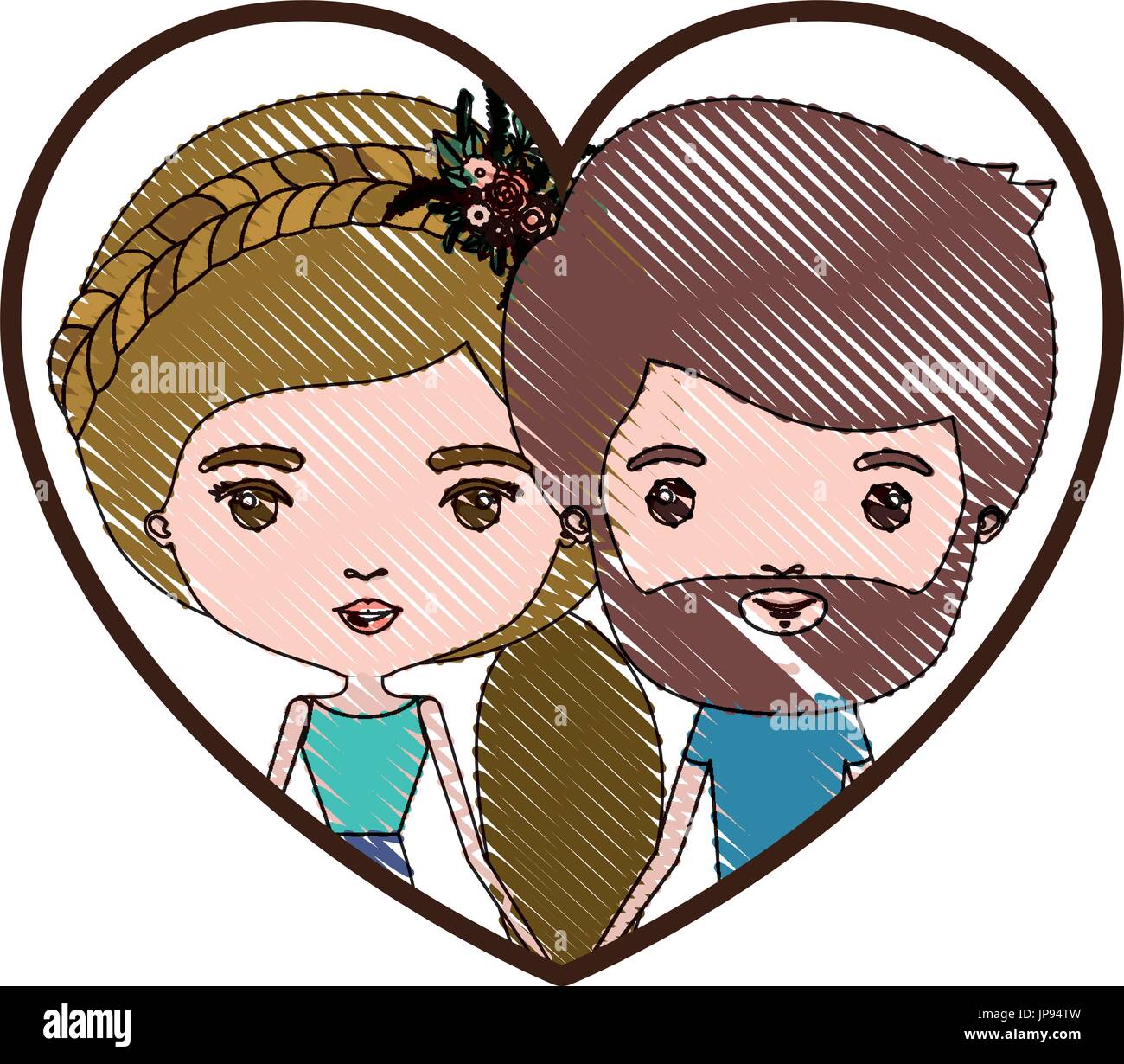 Retrato En Forma De Corazon Con Lapiz De Color Silueta Caricatura