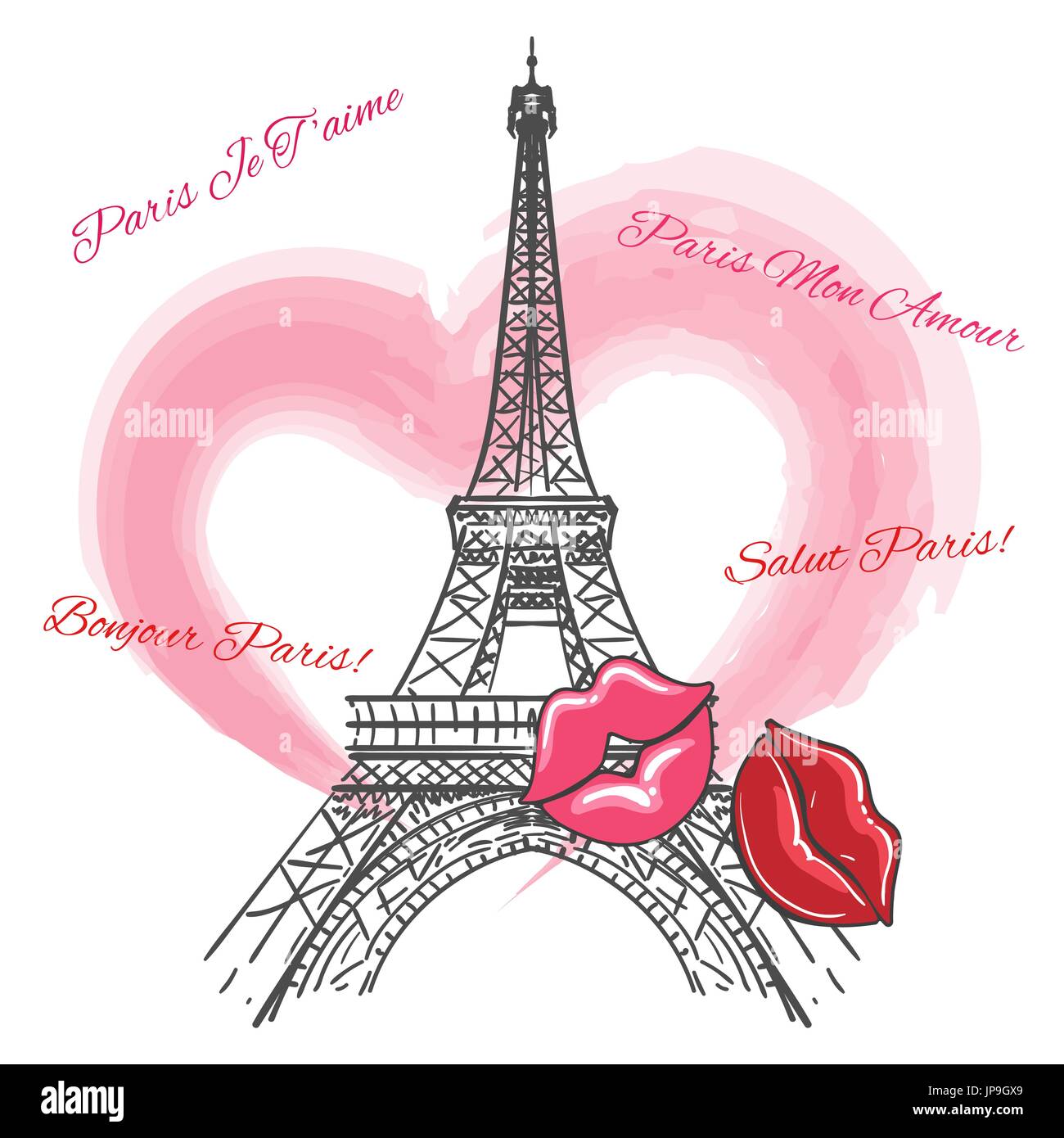 Sarabo árabe maíz La risa Amor póster de París con la torre Eiffel, en el corazón y en los labios,  ilustración vectorial Imagen Vector de stock - Alamy