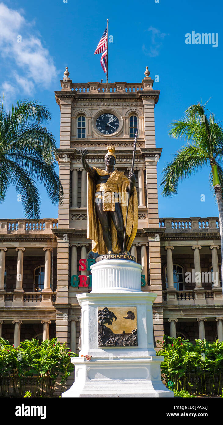 Estatua del rey Kamehameha, Honolulu, Oahu, Hawaii Foto de stock