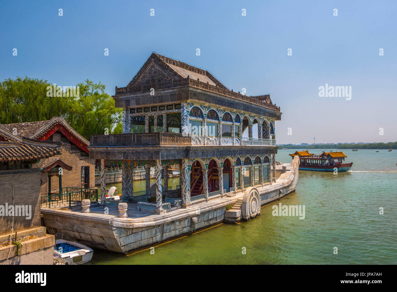 La ciudad de Beijing, China, el Palacio de Verano, el Barco de mármol Foto de stock