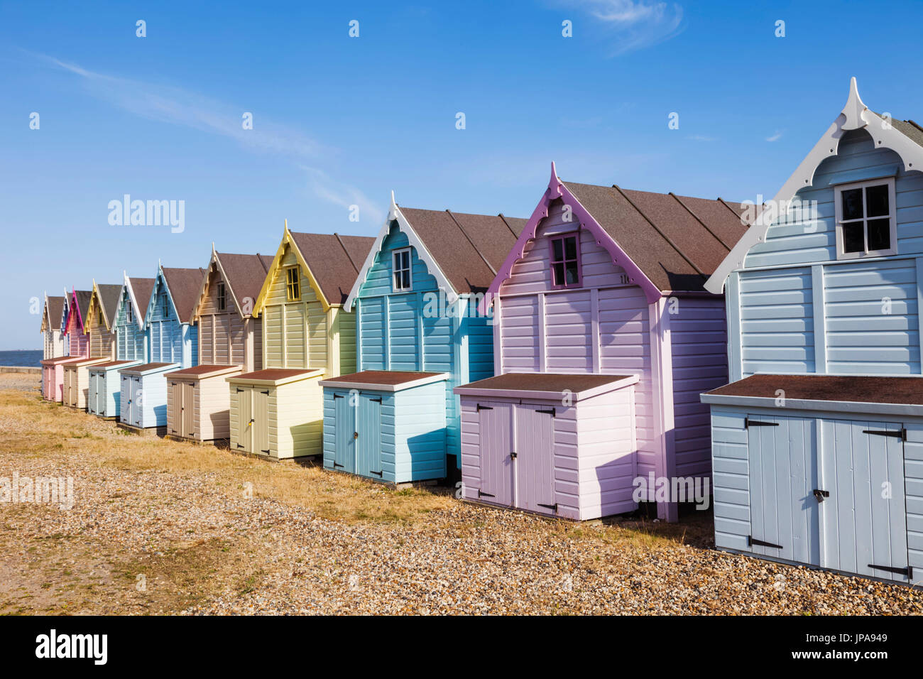 Mersea Essex, Inglaterra, Isla, cabañas de playa Foto de stock