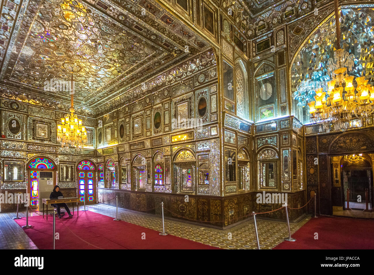 La ciudad de Teherán, Irán, el complejo del Palacio Golestan, Shams-Al Emarat (edificio del sol), interior Foto de stock