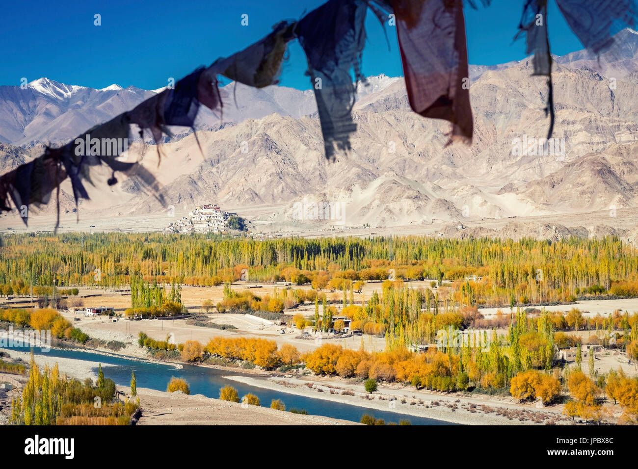 Monasterio Stakna, Ladakh, en el norte de la India, Asia. Ver con el río Indo. Foto de stock