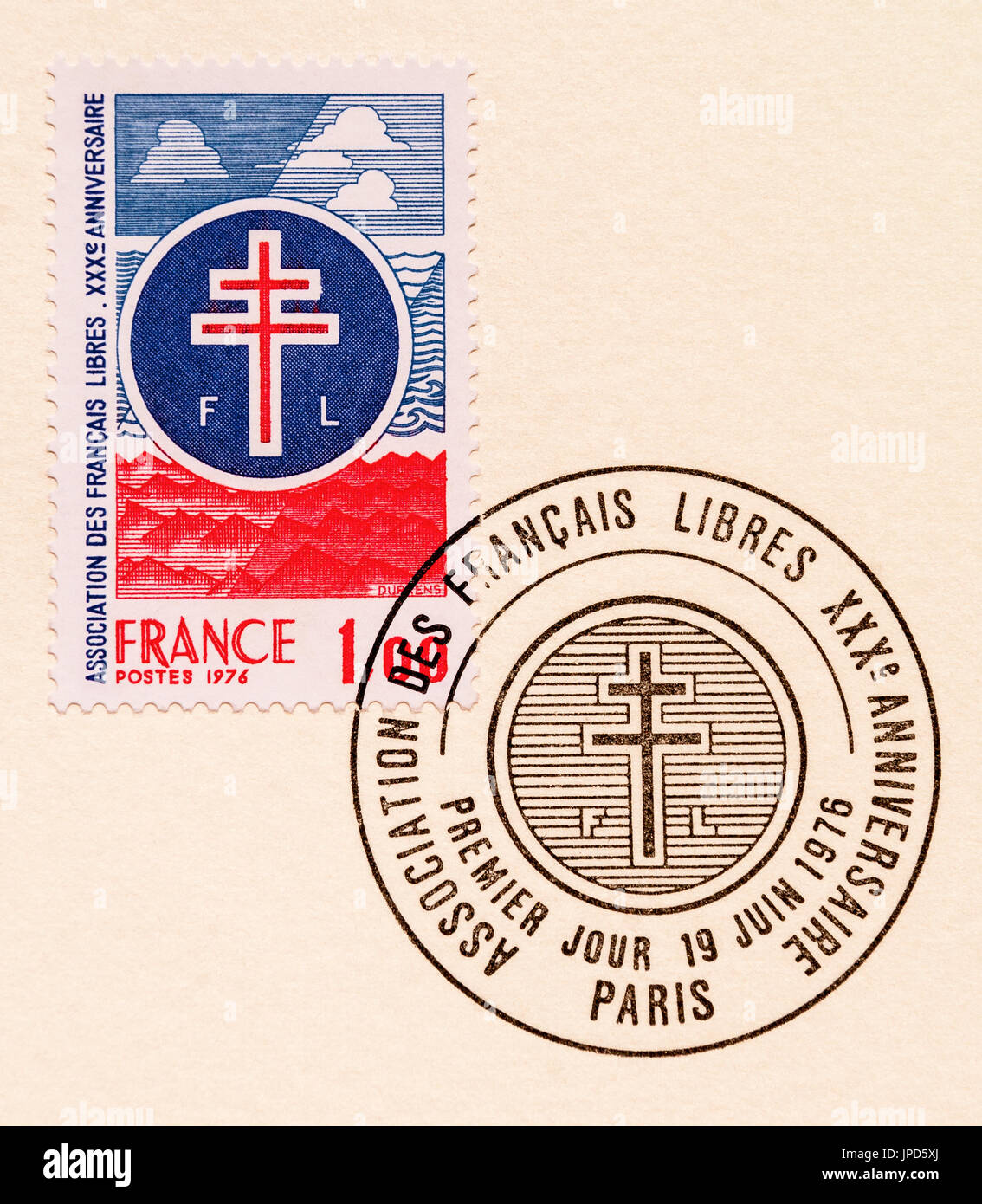 Primer día de matasellos sello francés - Francia libre. Foto de stock