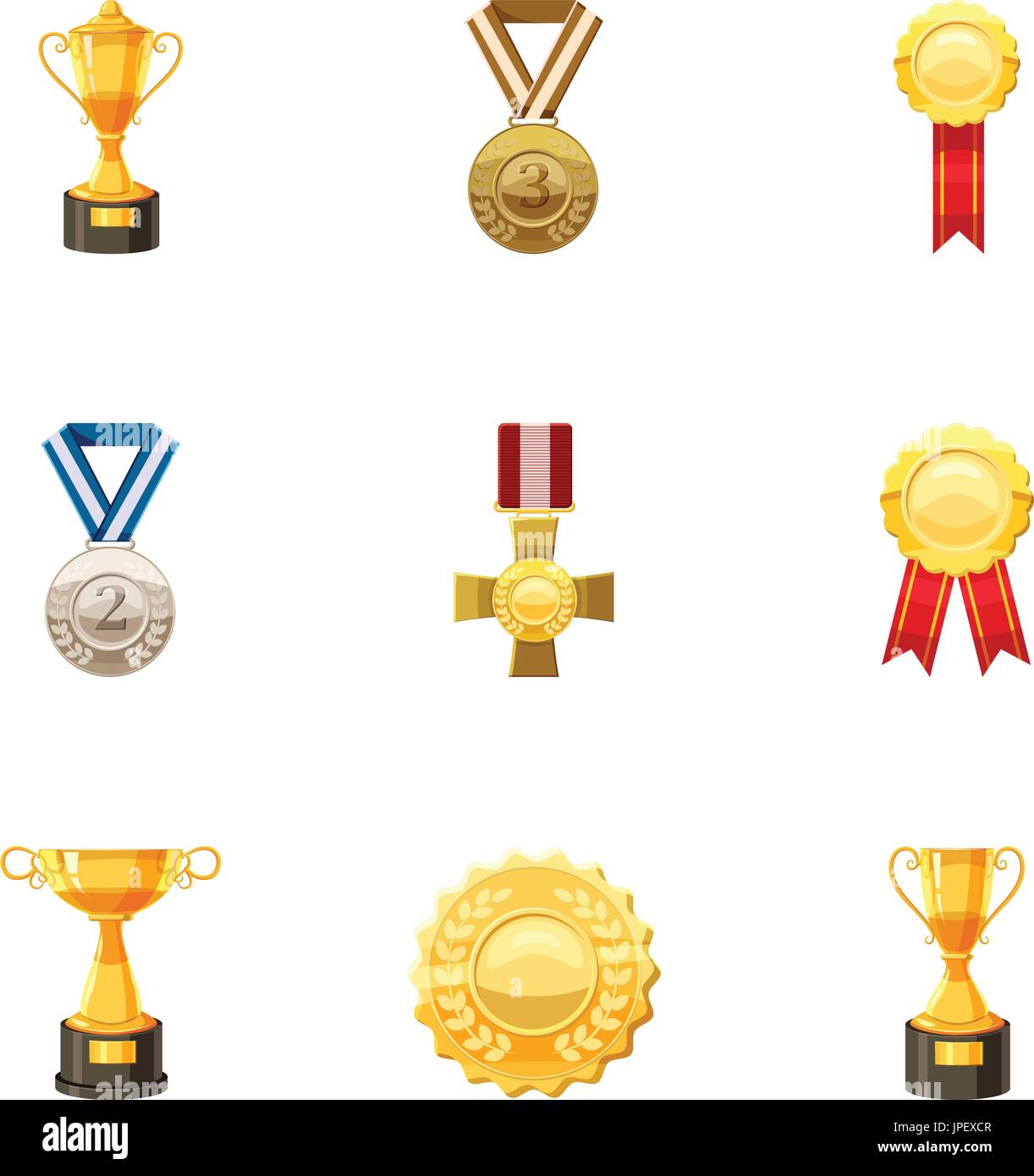 Medallas y premios, conjunto de iconos de estilo de dibujos animados Imagen  Vector de stock - Alamy
