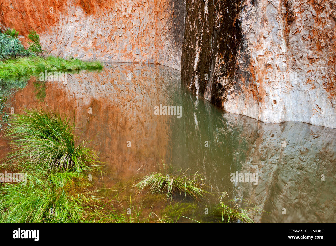 Pozo de agua lleno en el desfiladero de Kantju en el famoso Uluru después de una buena lluvia. Foto de stock