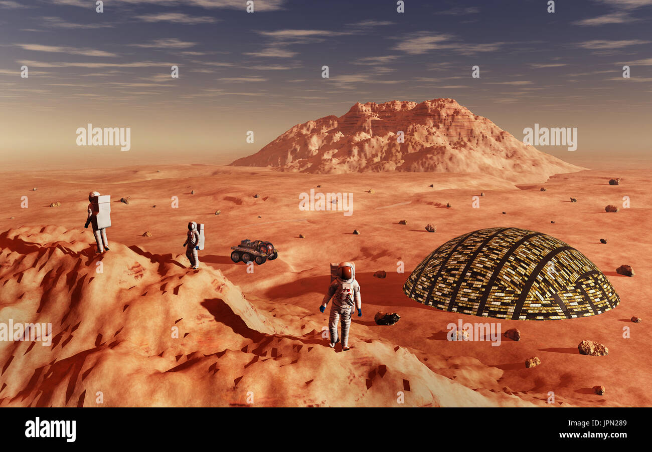 La terraformación de Marte y colonizador Foto de stock