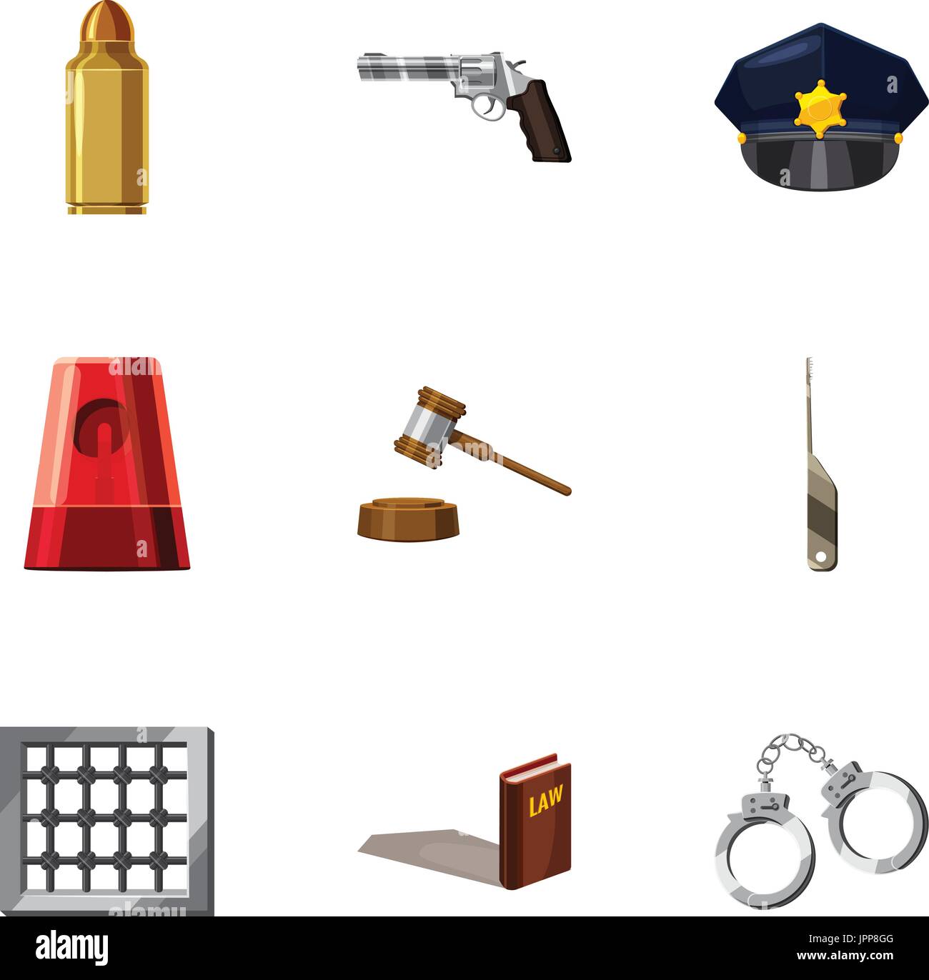 La Prevencion De La Delincuencia Conjunto De Iconos De Estilo De Dibujos Animados Imagen Vector De Stock Alamy