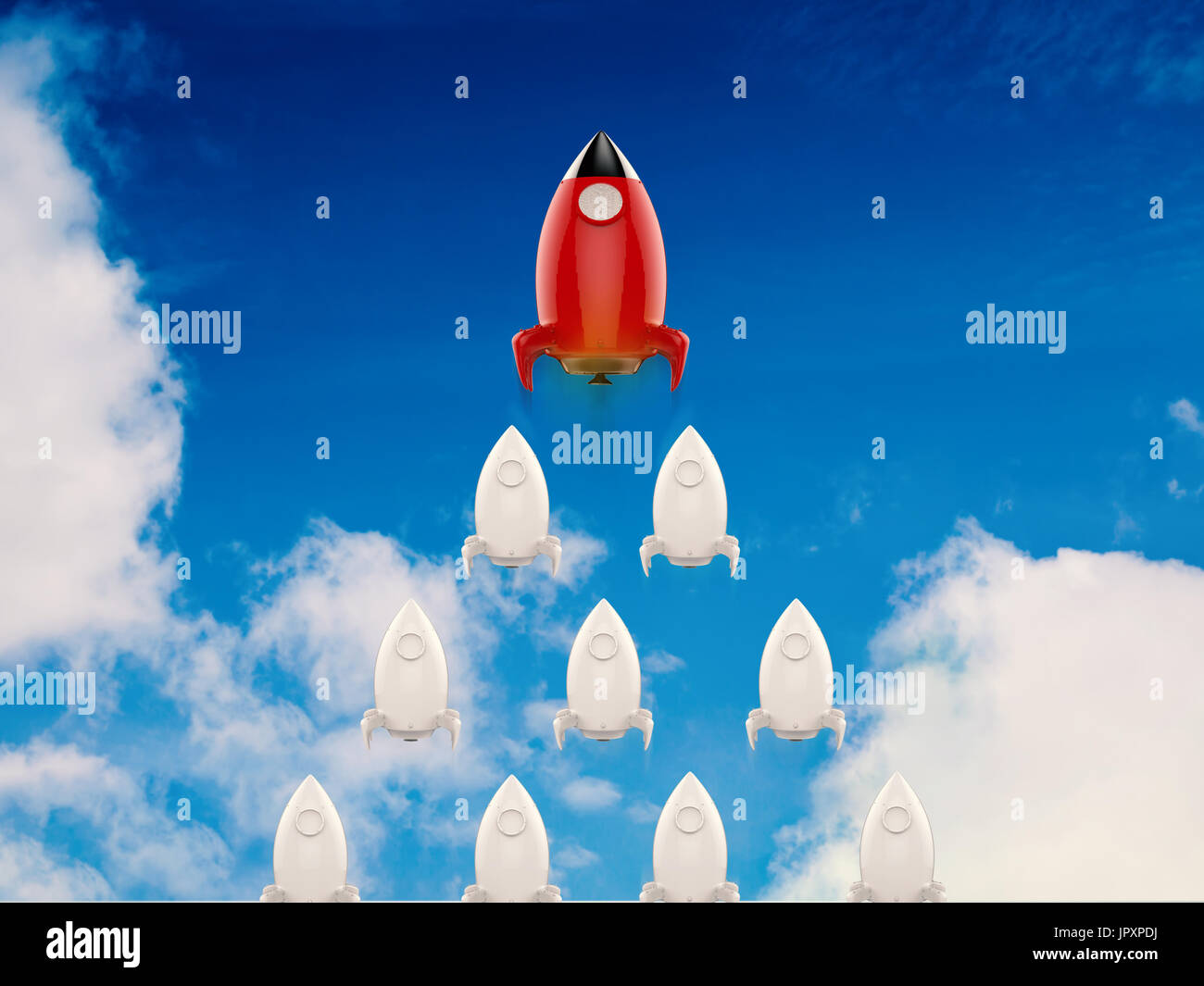 Concepto de liderazgo con la red rocket y escuadrón Foto de stock