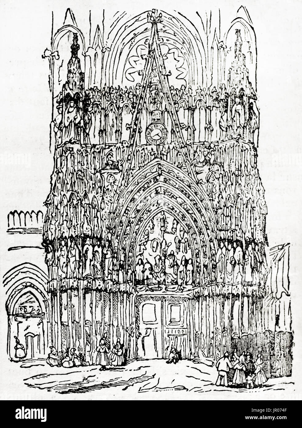 Ilustración de la antigua fachada de la Catedral de Rouen. De autor desconocido, publicado en el Magasin pintoresco, 1833. Foto de stock