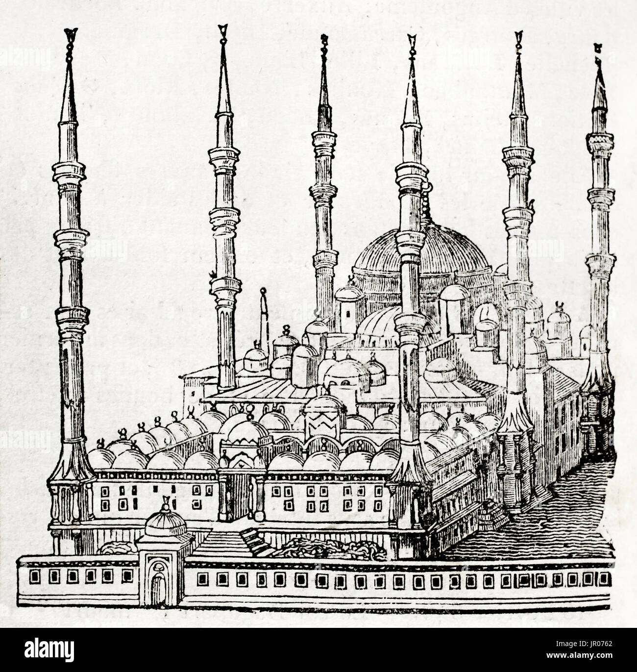 Ilustración de la antigua mezquita del Sultan Ahmed, Estambul. De autor desconocido, publicado en el Magasin pintoresco, 1833. Foto de stock