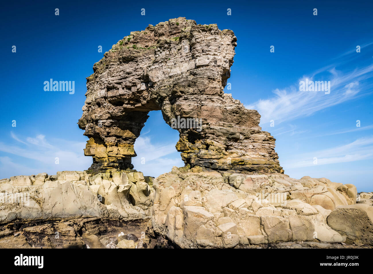 Arco de pila de mar en la costa noreste de Inglaterra; South Tyneside, Tyne y desgaste, Inglaterra Foto de stock
