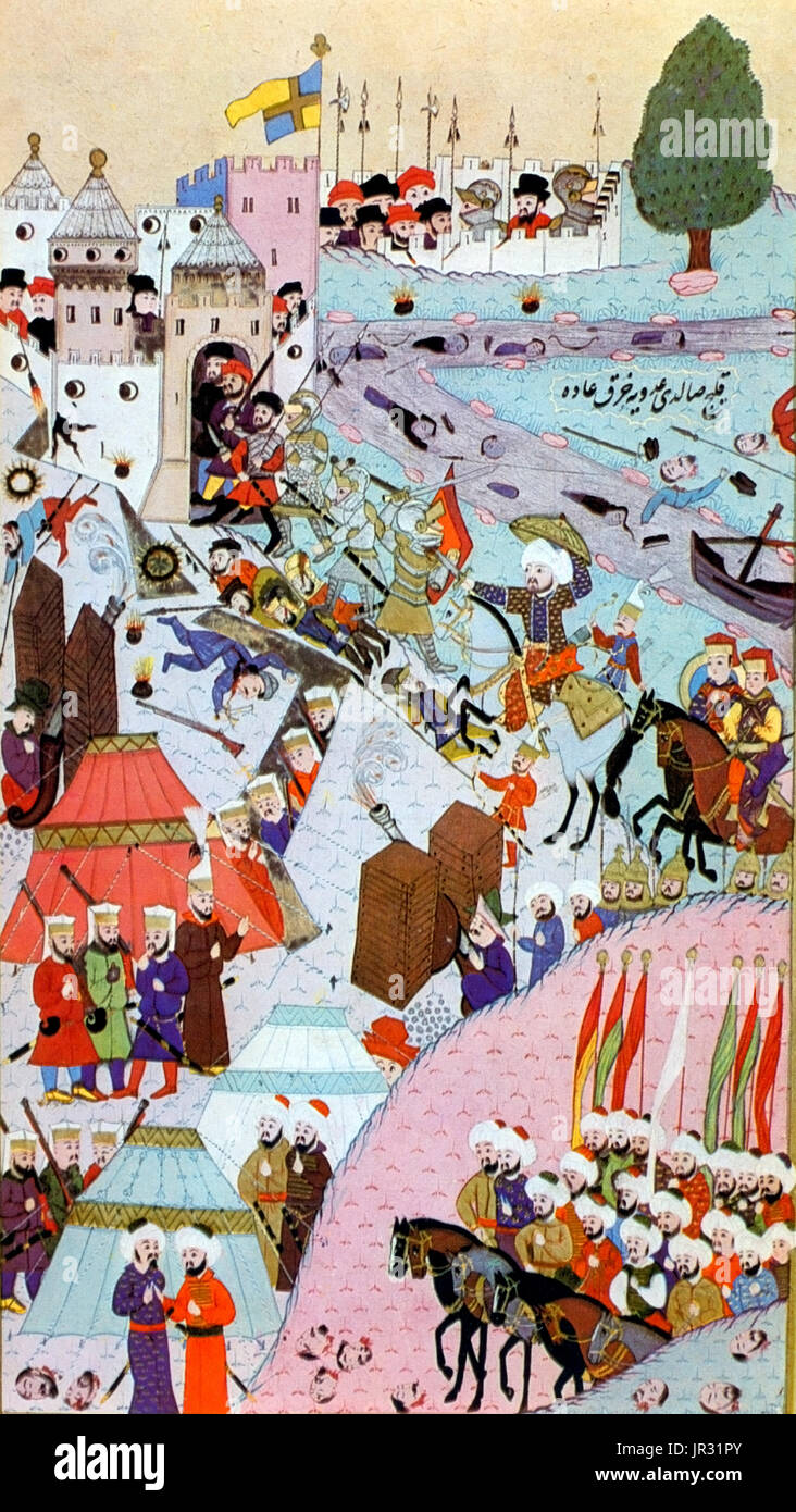 El asedio de Belgrado se produjeron entre julio 4-22, 1456. Después de la caída de Constantinopla en 1453, Mehmed II unieron sus recursos con el fin de subyugar al Reino de Hungría. Su objetivo inmediato era la frontera fuerte de la ciudad de Belgrado. Juan Hunyadi, el voivodado de Transilvania, que había luchado en muchas batallas contra los turcos en las dos décadas anteriores, preparó las defensas de la fortaleza. El asedio ha degenerado en una gran batalla, durante la cual Hunyadi condujo un repentino contraataque que invadieron el campamento otomano, en última instancia, obligando a los heridos Mehmed II para levantar el asedio y retirarse. Los hu Foto de stock
