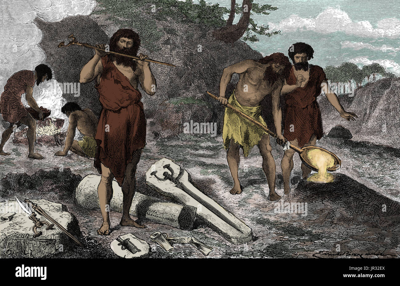 El hombre prehistórico, de la Edad del Bronce Fundición Foto de stock