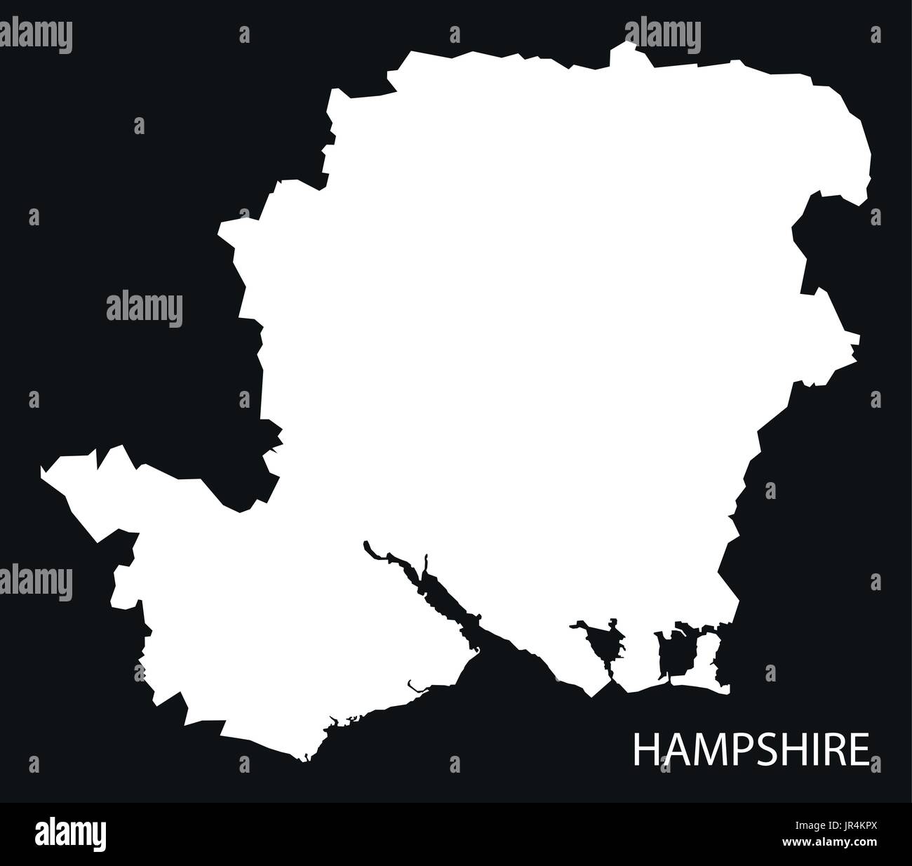 Hampshire Inglaterra mapa invertido ilustración silueta negra Ilustración del Vector