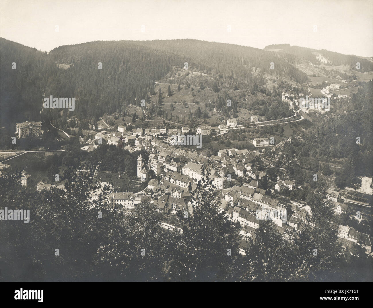 Triberg im Schwarzwald, Drei Kaiserfelsen. Foto Vintage, 1906 Foto de stock