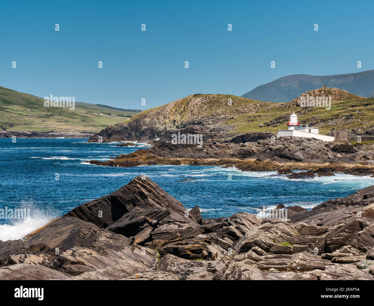 Valentia Island Lighthouse en el lejano oeste de Irlanda Foto de stock