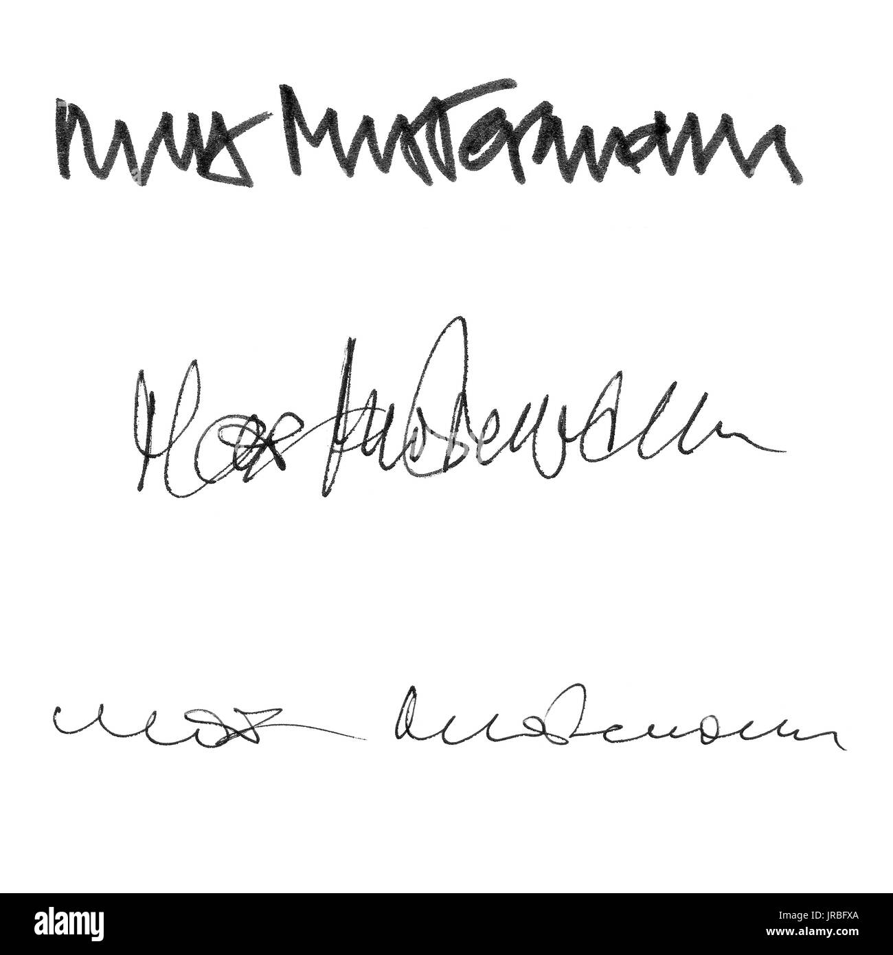 Firma de caligrafía Max Mustermann; conjunto de diferentes estilos  característicos manuscrita con fibra, tinta, punto de bolas; rotulador de  punta o bolígrafos Fotografía de stock - Alamy