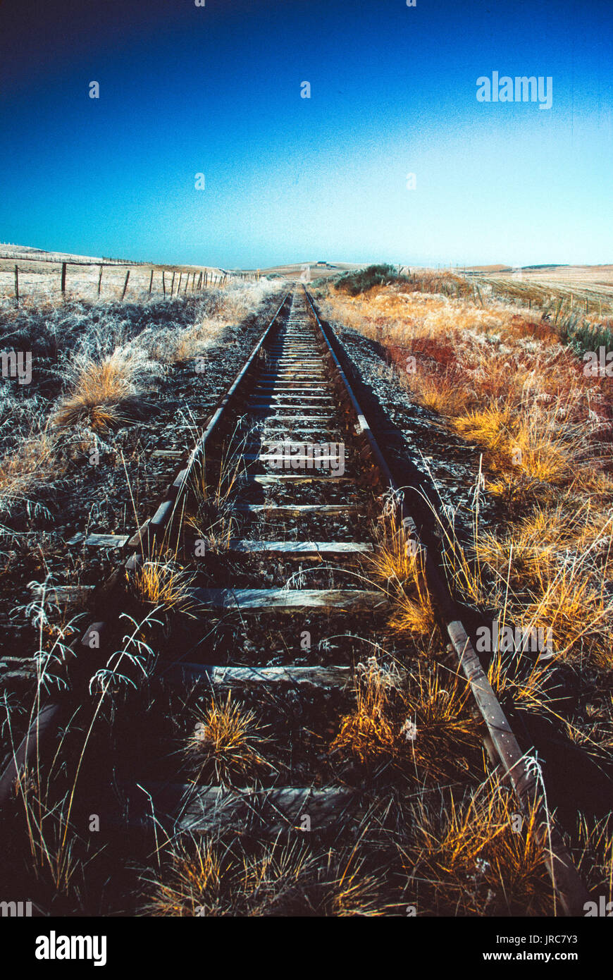 Las vías de ferrocarril en desuso en el campo Foto de stock