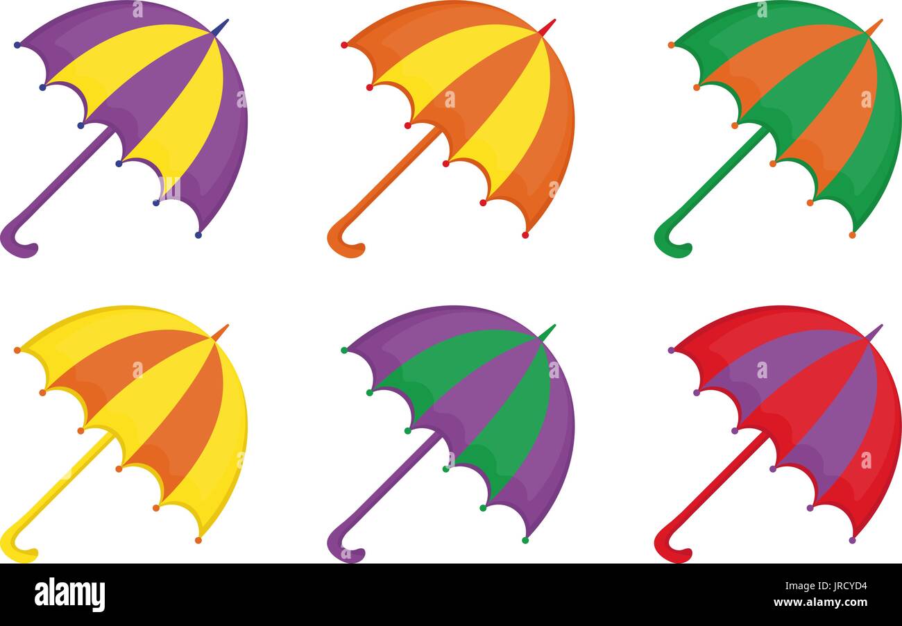 Paraguas conjunto de iconos, planas o estilo de dibujos animados. Playa  sombrilla multicolor colección de elementos de diseño. Aislado sobre fondo  blanco. Vector illustratio Imagen Vector de stock - Alamy
