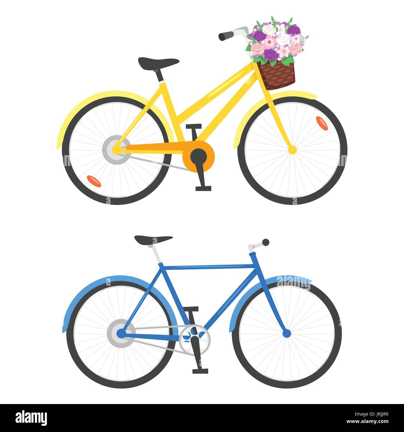 Estilo de dibujos animados de vectores ilustración de dos bicicletas.  Aislado sobre fondo blanco Imagen Vector de stock - Alamy