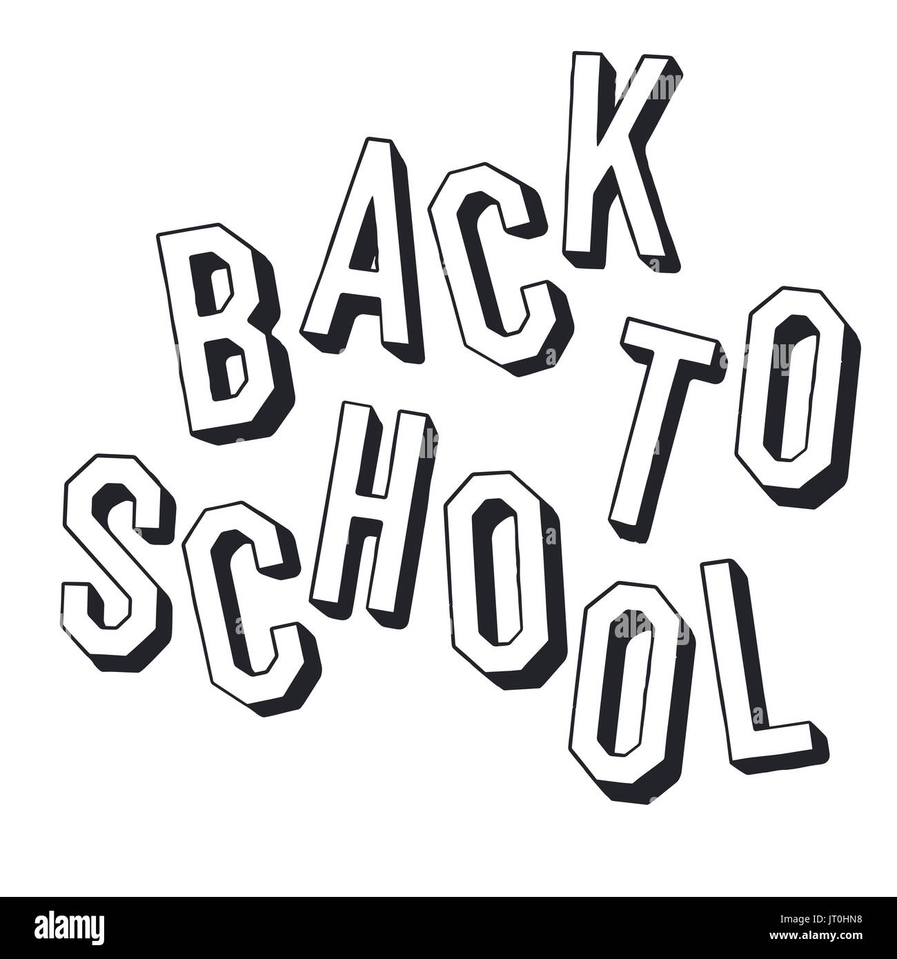 Al regresar a la escuela. Sombreado tipográfica letras. Vacaciones minimalista cartel. Blanco y negro Ilustración del Vector