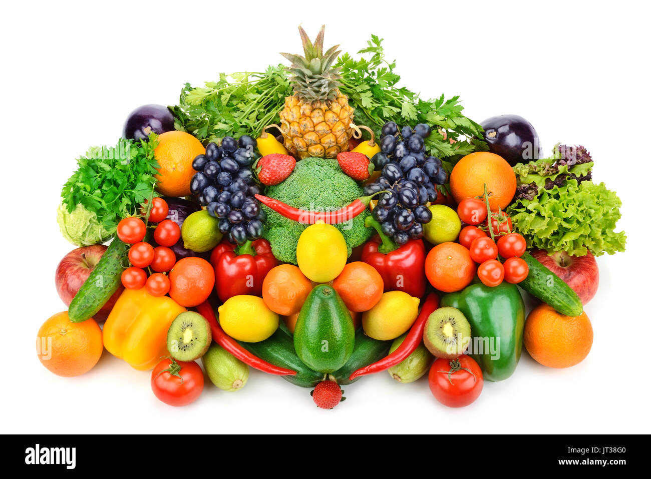 Las frutas y hortalizas aislado sobre fondo blanco. Foto de stock