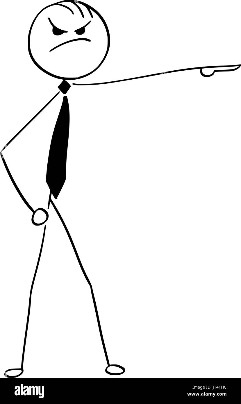 Ilustración vectorial de dibujos animados de stick man boss manager apuntando con su mano como un preaviso de despido o incendio gesto. Ilustración del Vector
