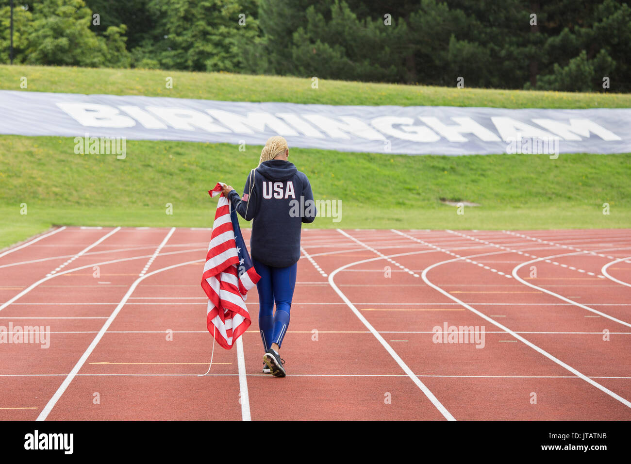 USA atleta velocista Natasha Hastings en el estadio Alexander en Birmingham, Reino Unido Foto de stock