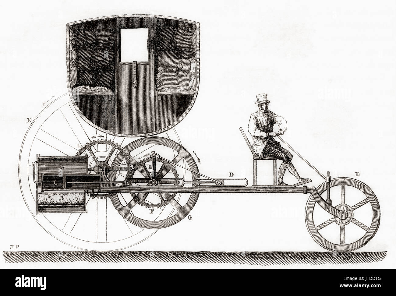 El Puffing Devil, un vapor de tamaño completo de locomotora de carretera construida por Richard Trevithick en 1801. Richard Trevithick, 1771 - 1833. British inventor e ingeniero de minas. Desde Les Merveilles de la ciencia, publicado el 1870. Foto de stock