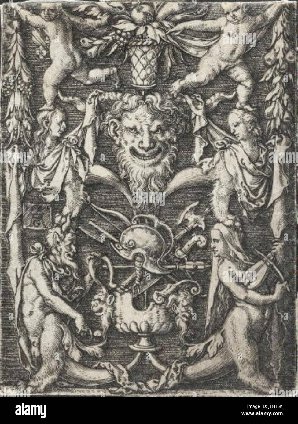 Heinrich Aldegrever Rytec 1502 1555 nebo 1561 Ornamentalni kompozice se satyry un putti Foto de stock