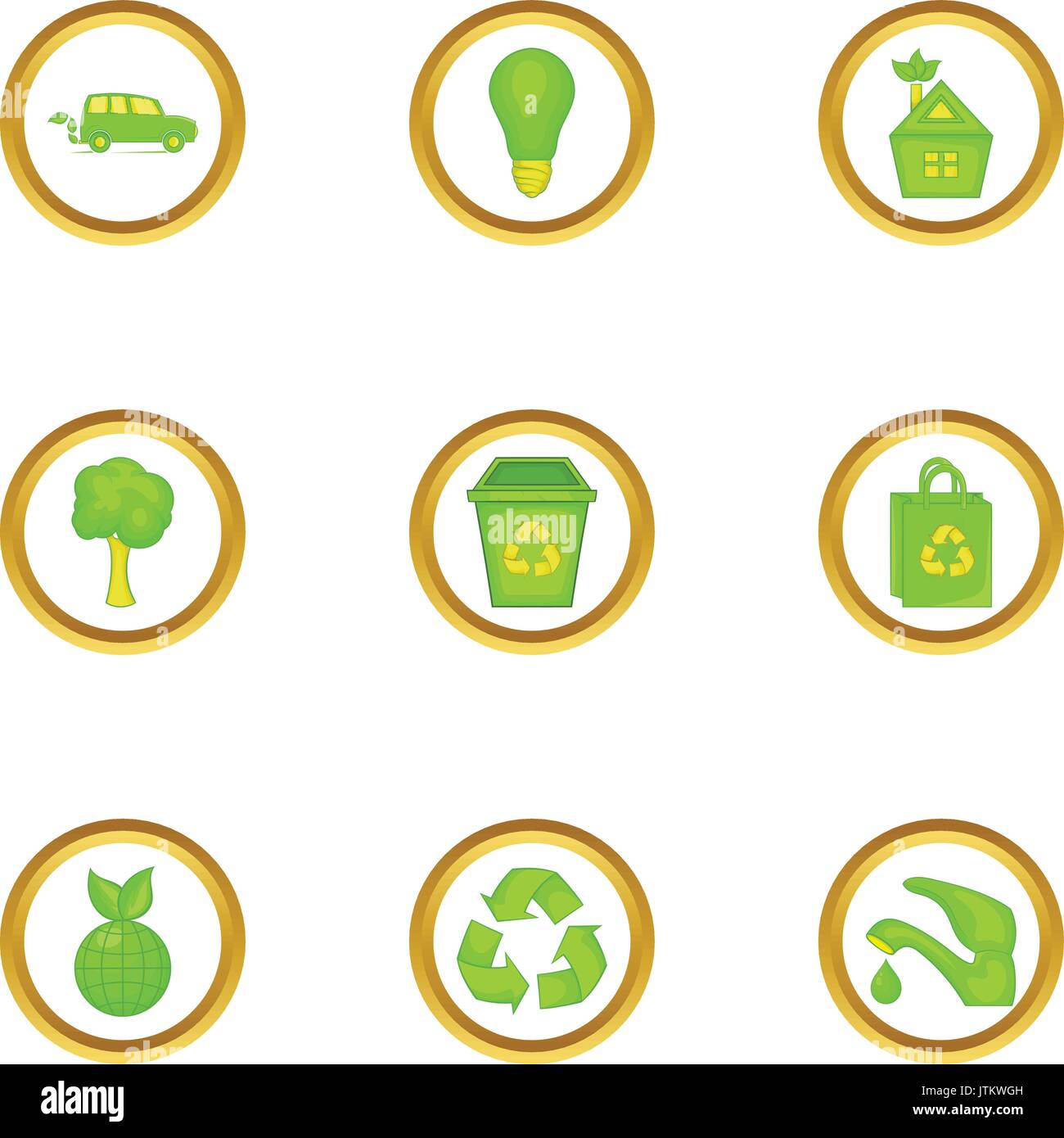 Cosas verdes, conjunto de iconos de estilo de dibujos animados Imagen  Vector de stock - Alamy