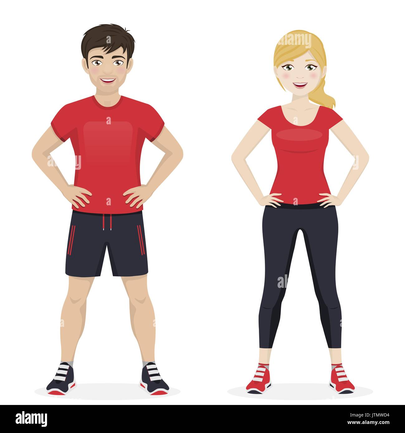 Un hombre y una mujer jugando el deporte con ropa deportiva roja