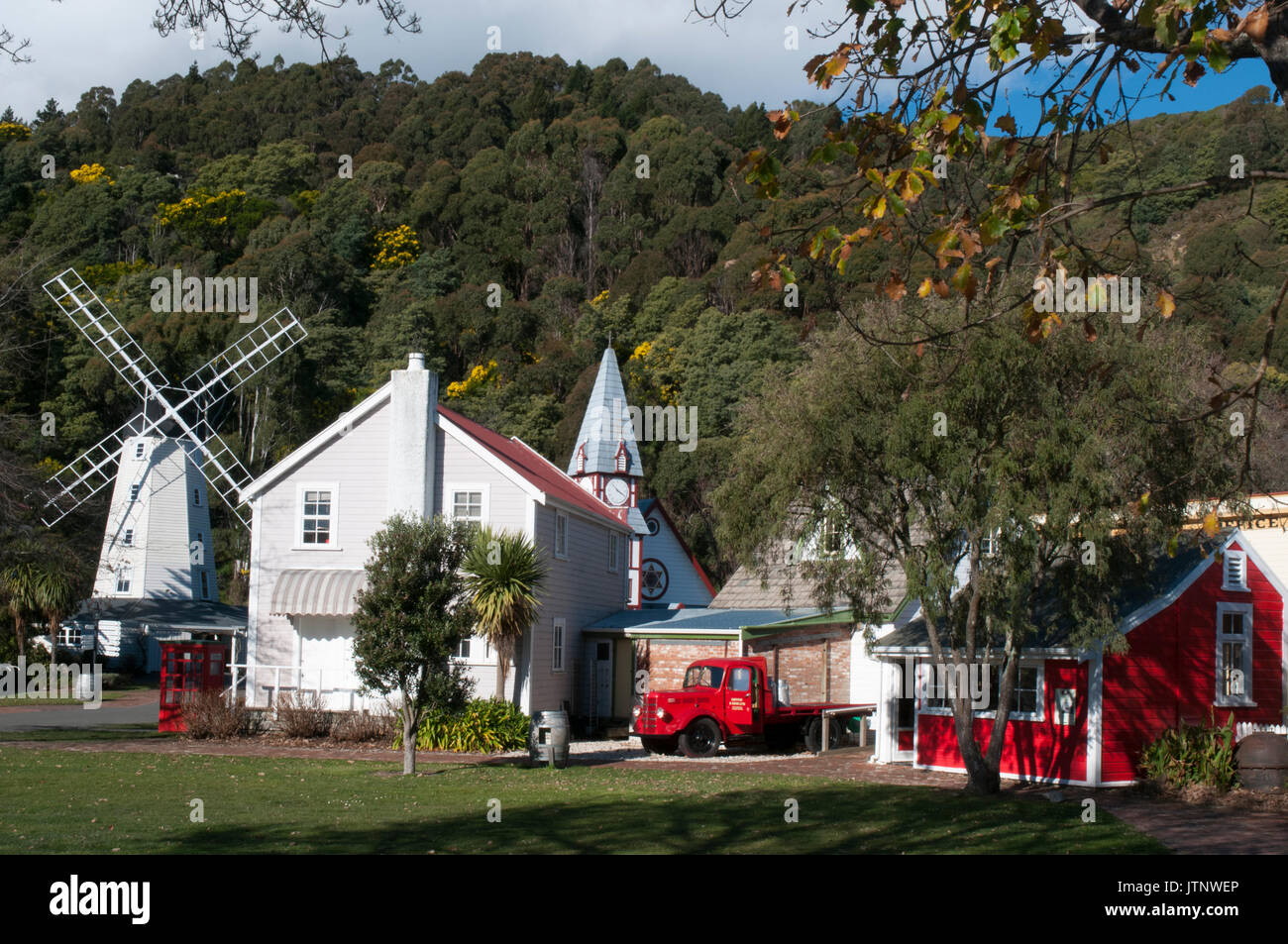 Re-creación de un pionero del siglo XIX en la comunidad los fundadores Heritage Park, Nelson, Nueva Zelanda Foto de stock