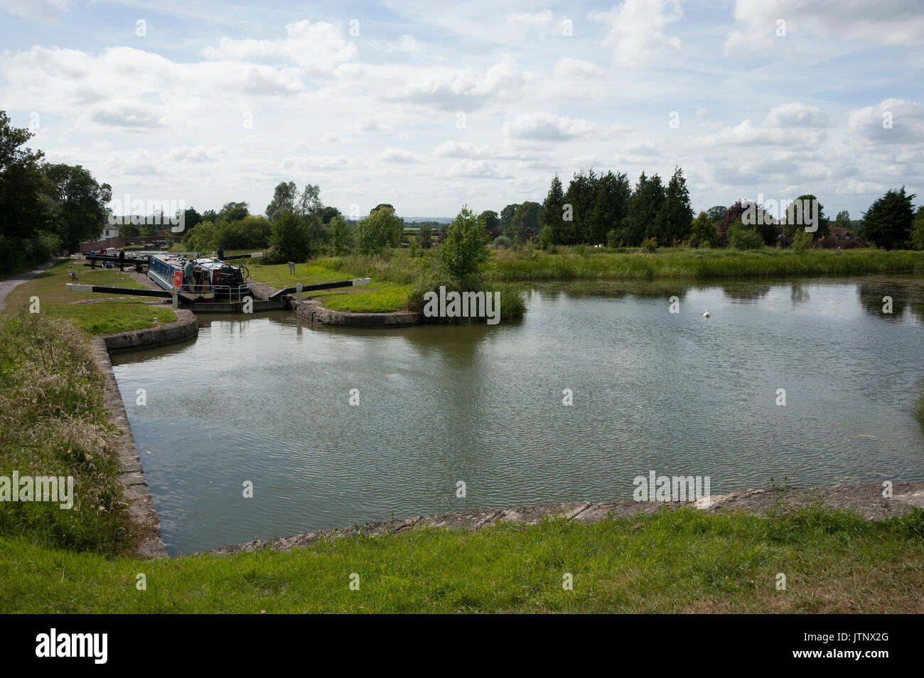 En el estanque del lado kennet y Avon canal en caen hill cerraduras, devizes, Wiltshire, UK Foto de stock