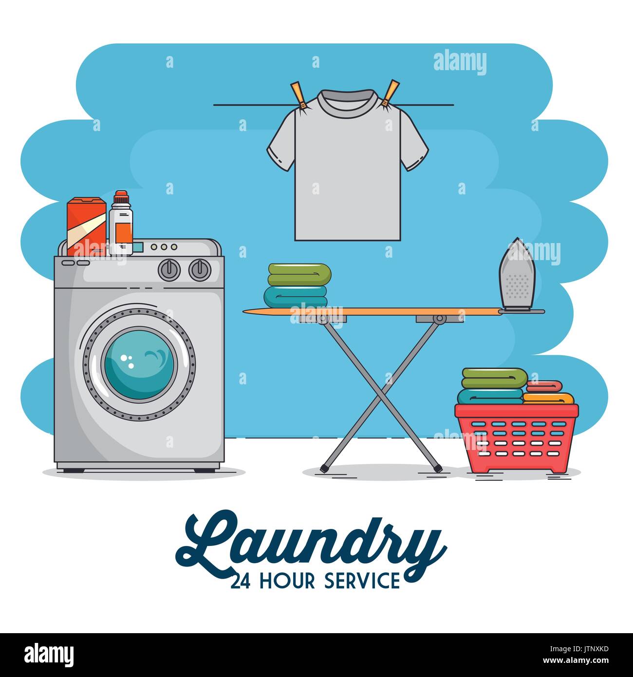 Lavadero con lavadora y ropa ilustración vectorial diseño gráfico Imagen  Vector de stock - Alamy