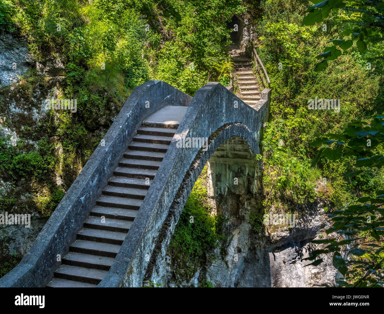 Teufelsbrücke, Fürstlicher Park Inzighofen Naturpark, Obere Donau, Landkreis Sigmaringen, Baden-Württemberg, Alemania, Europa Foto de stock