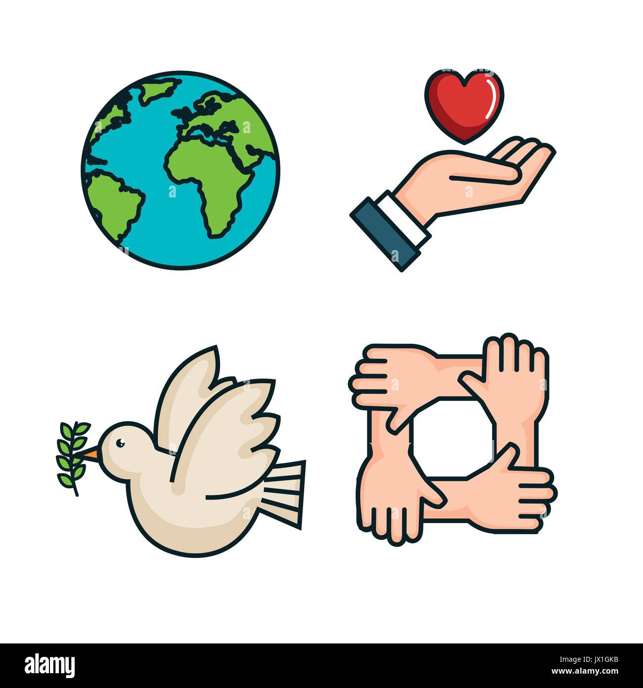 Los símbolos de la paz para el día internacional de la paz los iconos  ilustración vectorial Imagen Vector de stock - Alamy